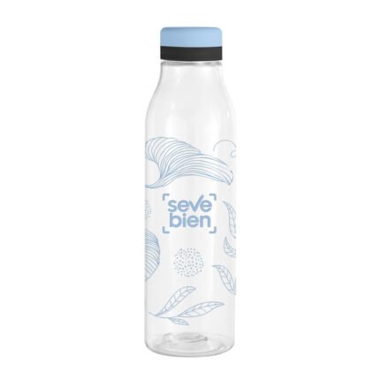 Botella de agua reutilizable con diseño azul