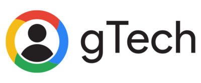 Logotipo de gTech con icono de usuario en círculo multicolor