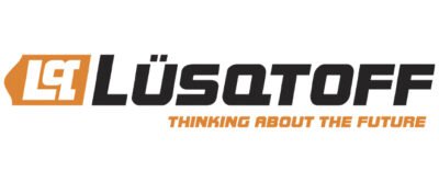 Logotipo de Lusqtoff con lema Thinking About The Future